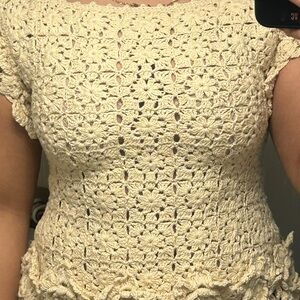 Cream Cropped Fitted Embellished Blouse